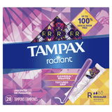 Radiant Regular Absorbency Unscented Plastic Tampons by Tampax 6.56Oz (Pack of 6)