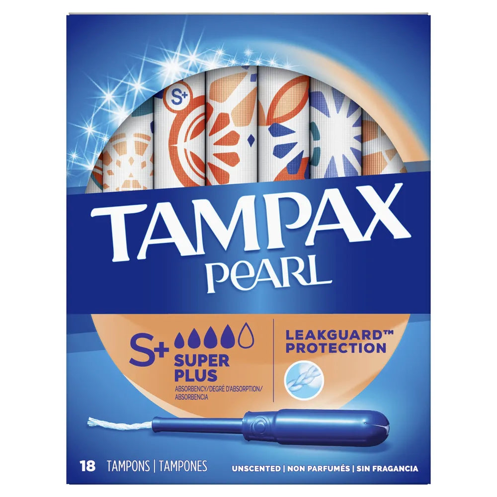 Tampax Pearl Tampons With Plastic Applicator Super Plus Absorbency Unscented 18Ea 4.66Oz (Pack of 12)