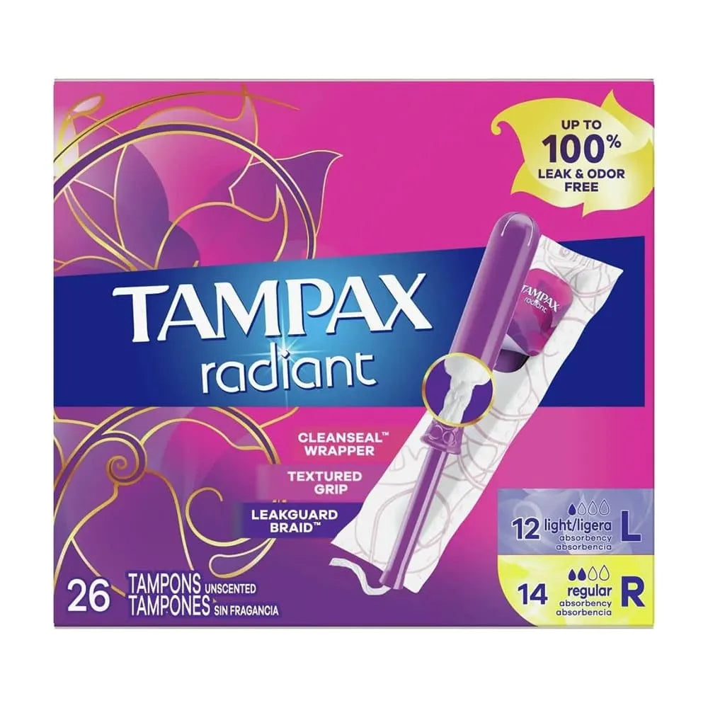 Tampax Radiant Tampons Light Absorbency Regular Unscented 6.3Oz (Pack of 6)