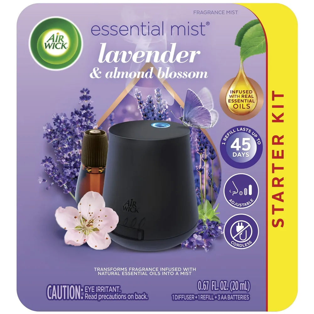 Air Wick Mist Scented Oil Diffuser Kit Oil Lavender Sweet Almond Blossom 0.67Oz (Pack Of 4)