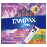 Tampax Radiant Tampons Trio Pack Regular Super Plus Absorbency Unscented 28 Count 6.56oz (Pack of 6)
