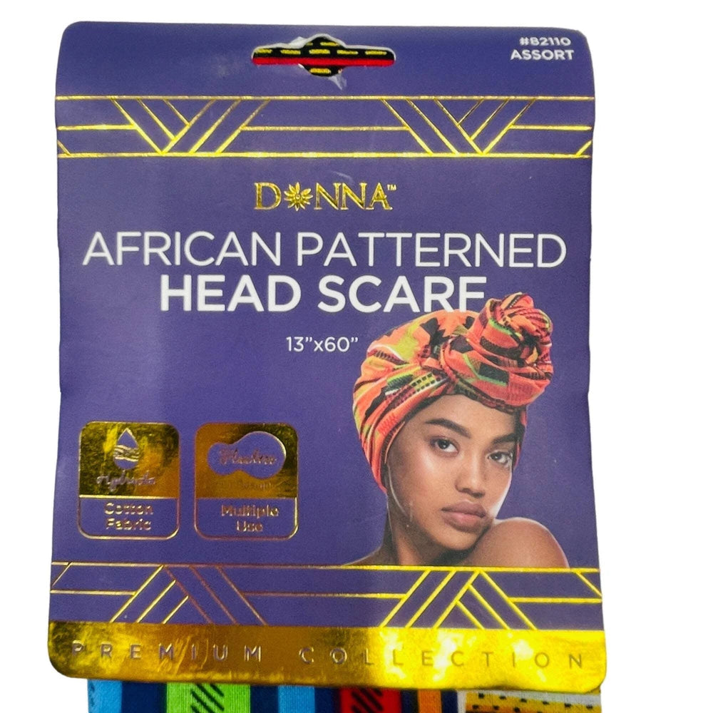 Donna African Patterned Head Scarf 13 x 60 Cotton Fabric nan (Pack of 48)