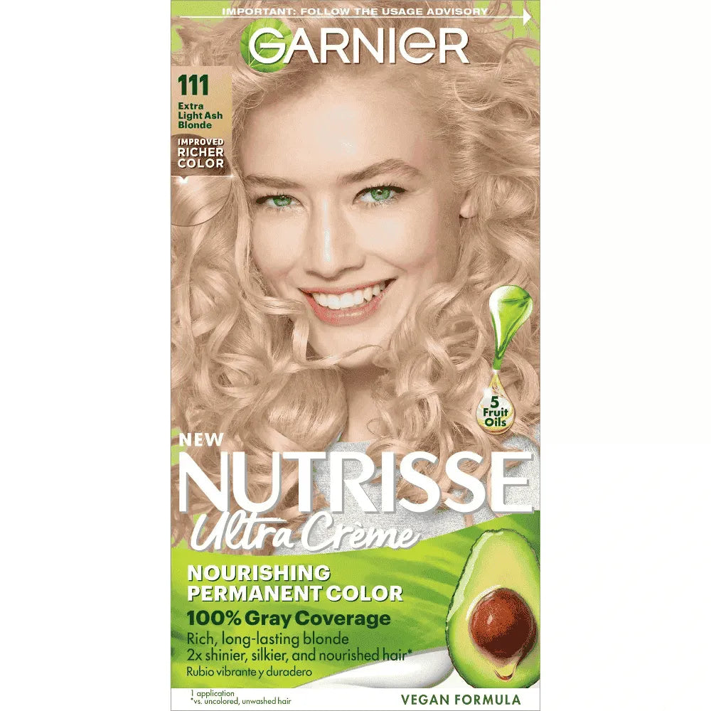 Garnier Nutrisse Nourishing Color Creme 111 Extra-Light Ash Blonde Kit 7.71Oz (Pack of 12)