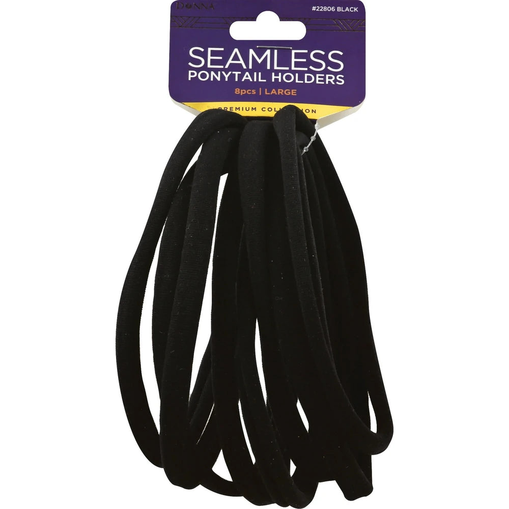 Donna Black Seamless Large Ponytail Holders 8 Each nan (Pack of 48)