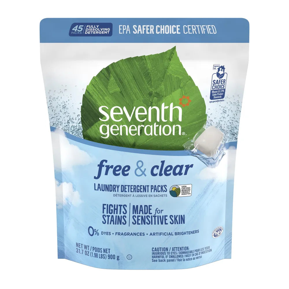 Seventh Generation Free And Clear Laundry Detergent Packs 31.7oz (Pack of 8)