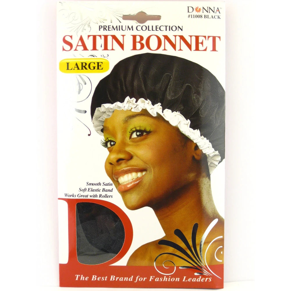Donna Collection Premium Satin Bonnet Large Black nan (Pack of 288)