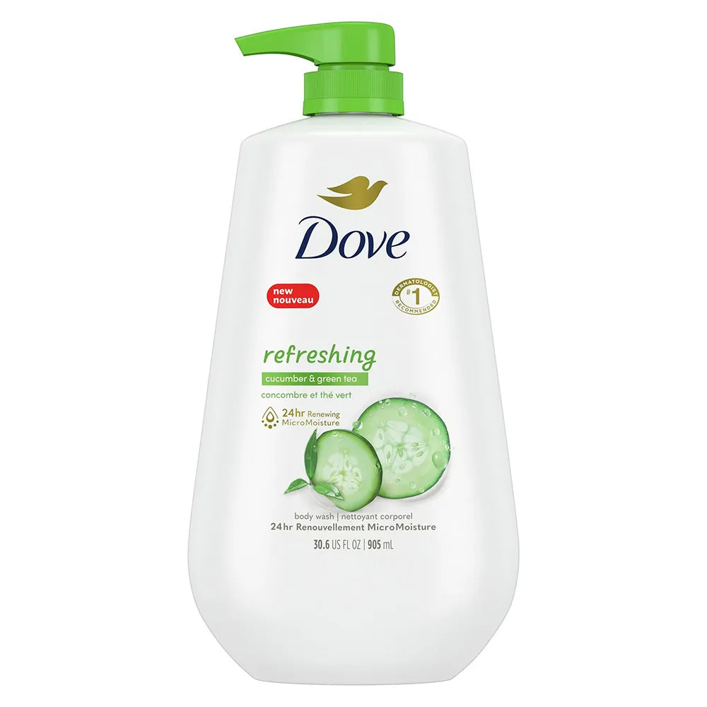 Dove Refreshing Long Lasting Gentle Body Wash Cucumber and Green Tea 30.6Oz (Pack of 3)