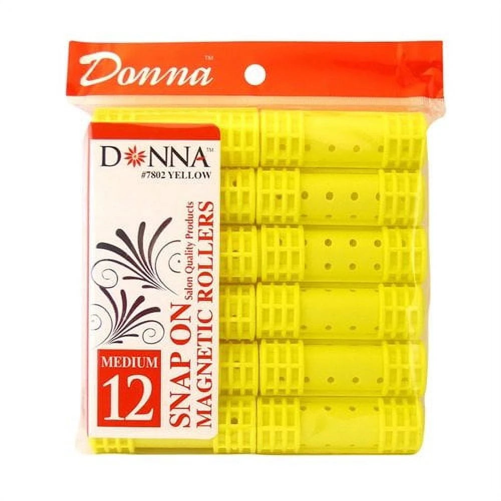 Donna Salon Quality Snap On Magnetic Hair Roller Medium  Yellow  12 Ea nan (Pack of 72)