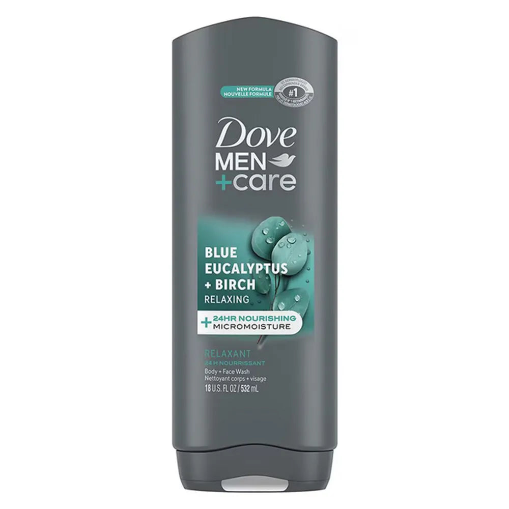 Dove Men Plus Care Body and Face Wash Blue Eucalyptus Plus Birch 18Oz (Pack of 4)