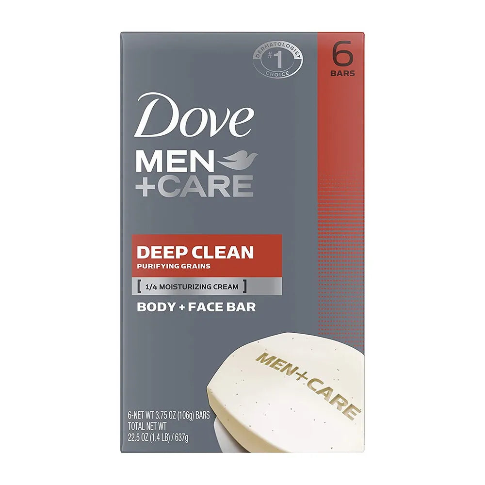 Dove Men Plus Care Body And Face Soap Bar Deep Clean 6 Ea 3.75Oz (Pack of 12)