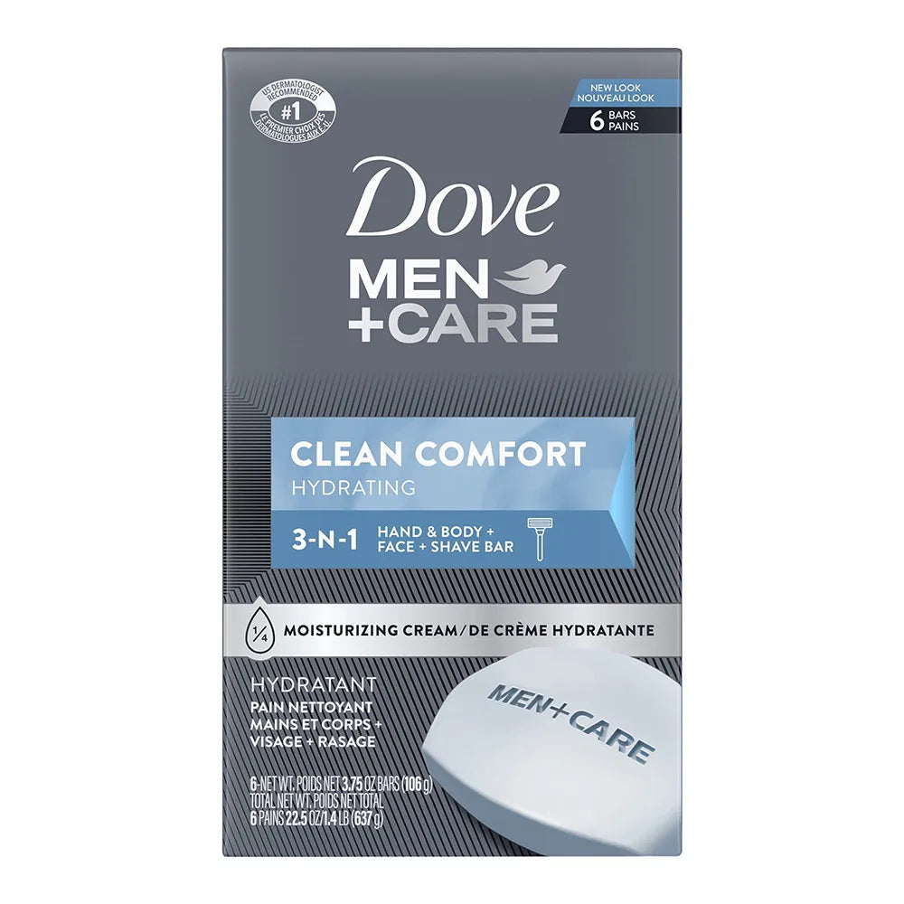 Dove Men+Care Body and Face Bar Clean Comfort 6 Ea 3.75Oz (Pack of 12)