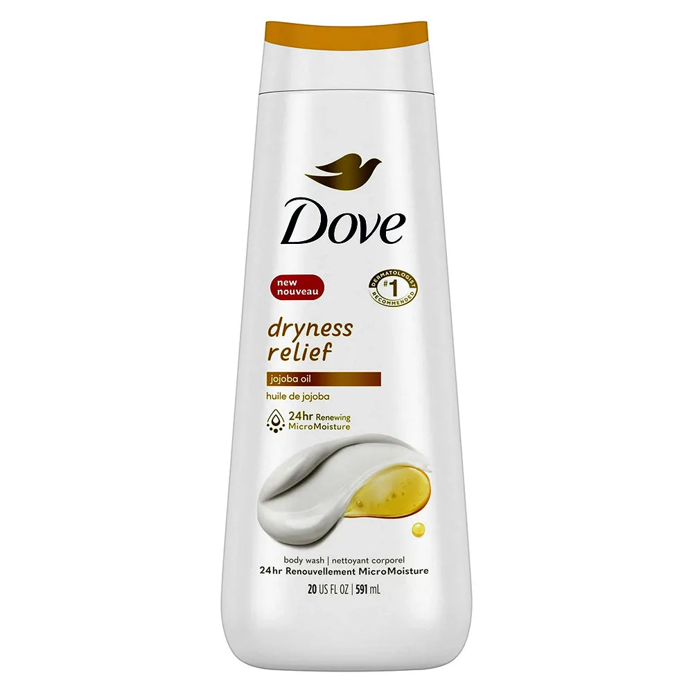 Dove Dryness Relief with Jojoba Oil Womens Body Wash Soap 22Oz (Pack of 4)