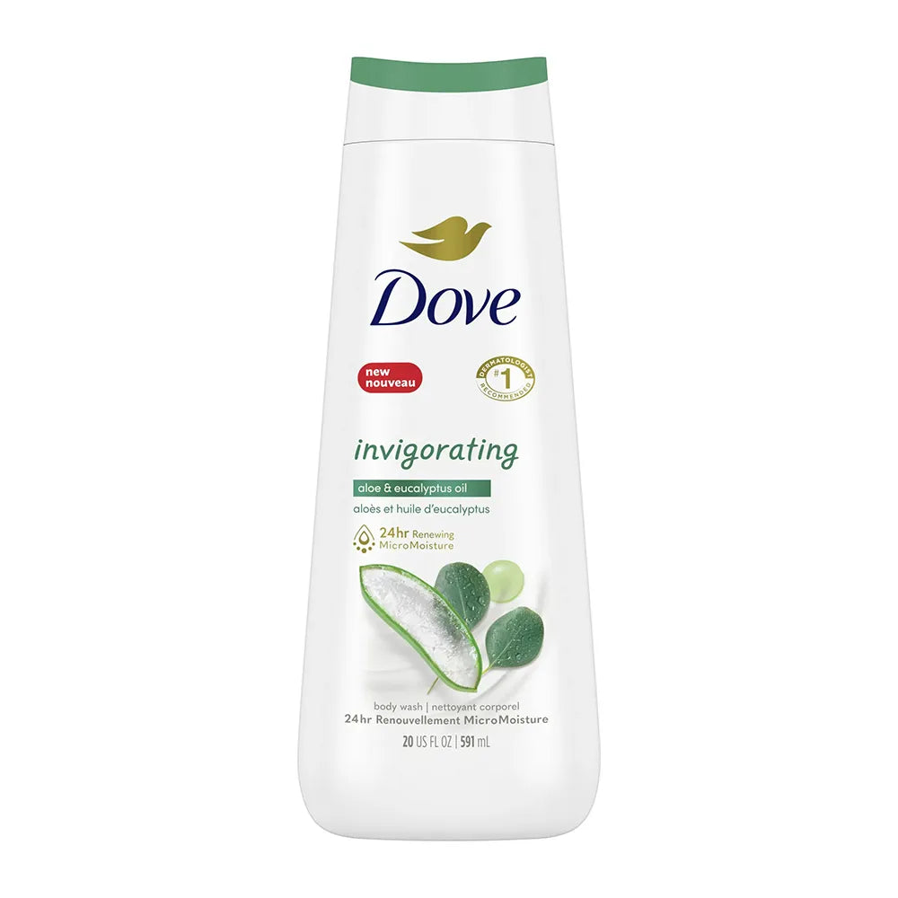 Dove Invigorating Liquid Body Wash Aloe and Eucalyptus Scent 20Oz (Pack of 4)