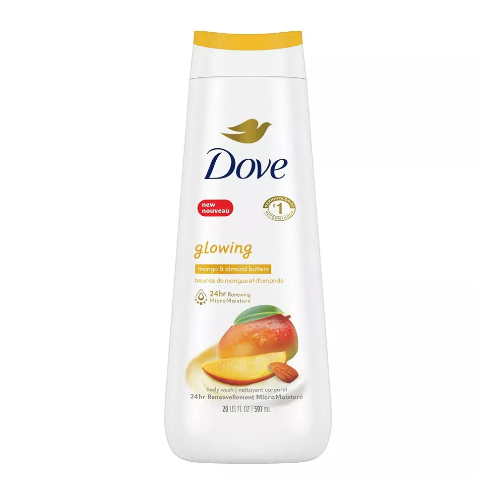 Dove Glowing Mango Butter and Almond Butter Body Wash 20Oz (Pack of 4)