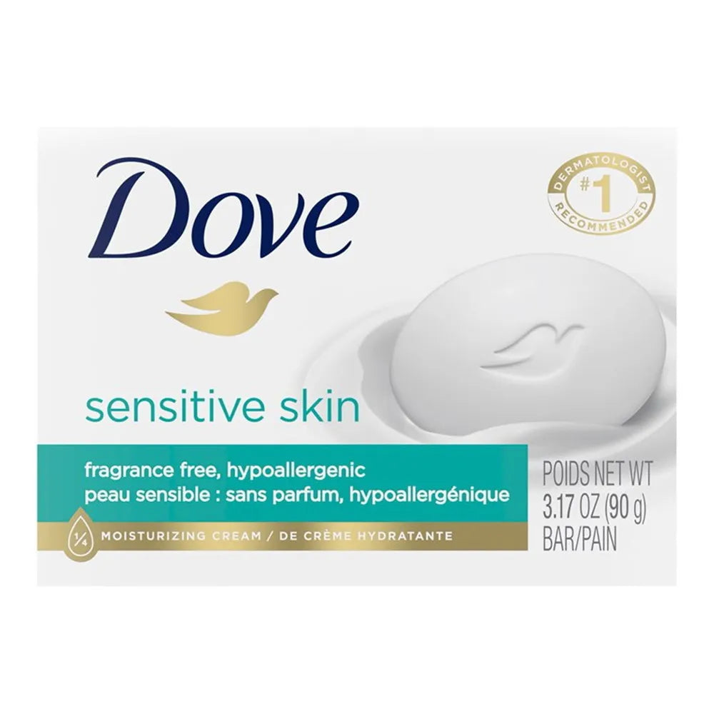 Dove Beauty Moisturizing Cream Bar Soap For Sensitive Skin Unscented 3.17Oz (Pack of 48)