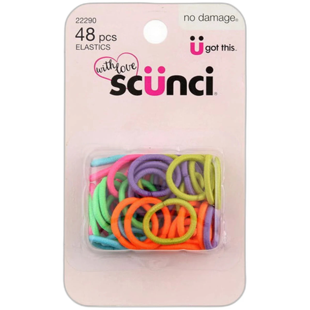 Scunci With Love No Damage Hair Elastics Polybands 2 Mm Assorted 0.32Oz (Pack Of 48)