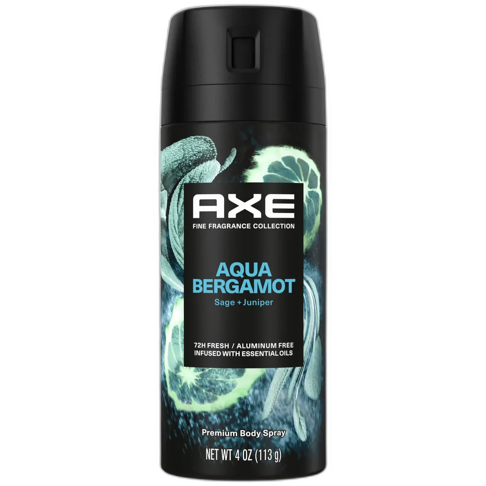 AXE Fine Fragrance Collection Premium Deodorant Body Spray for Men Aqua Bergamot with 72H Odor Protection and Freshness Infused with Aqua Bergamot and Sage Essential Oils 4 oz (Pack of 12)