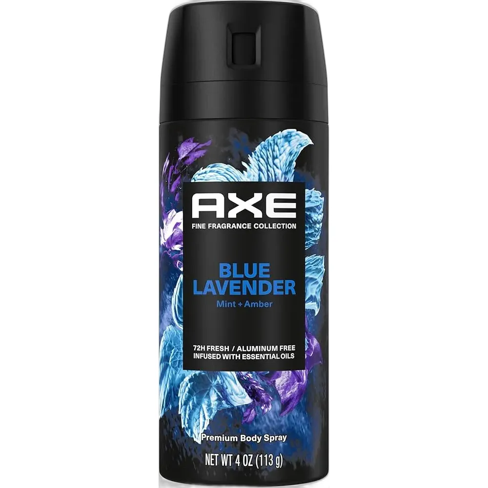 Axe Blue Lavender 72-Hour Aluminum-Free Premium Body Spray - Mint + Amber 4oz (Pack of 12)