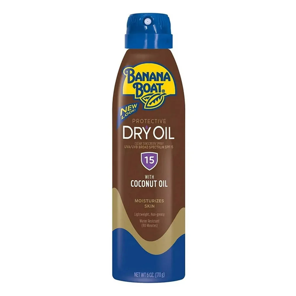 Banana Boat Protective Dry Oil Spray Broad Spectrum SPF 15 with Coconut Oil 6Oz (Pack of 12)