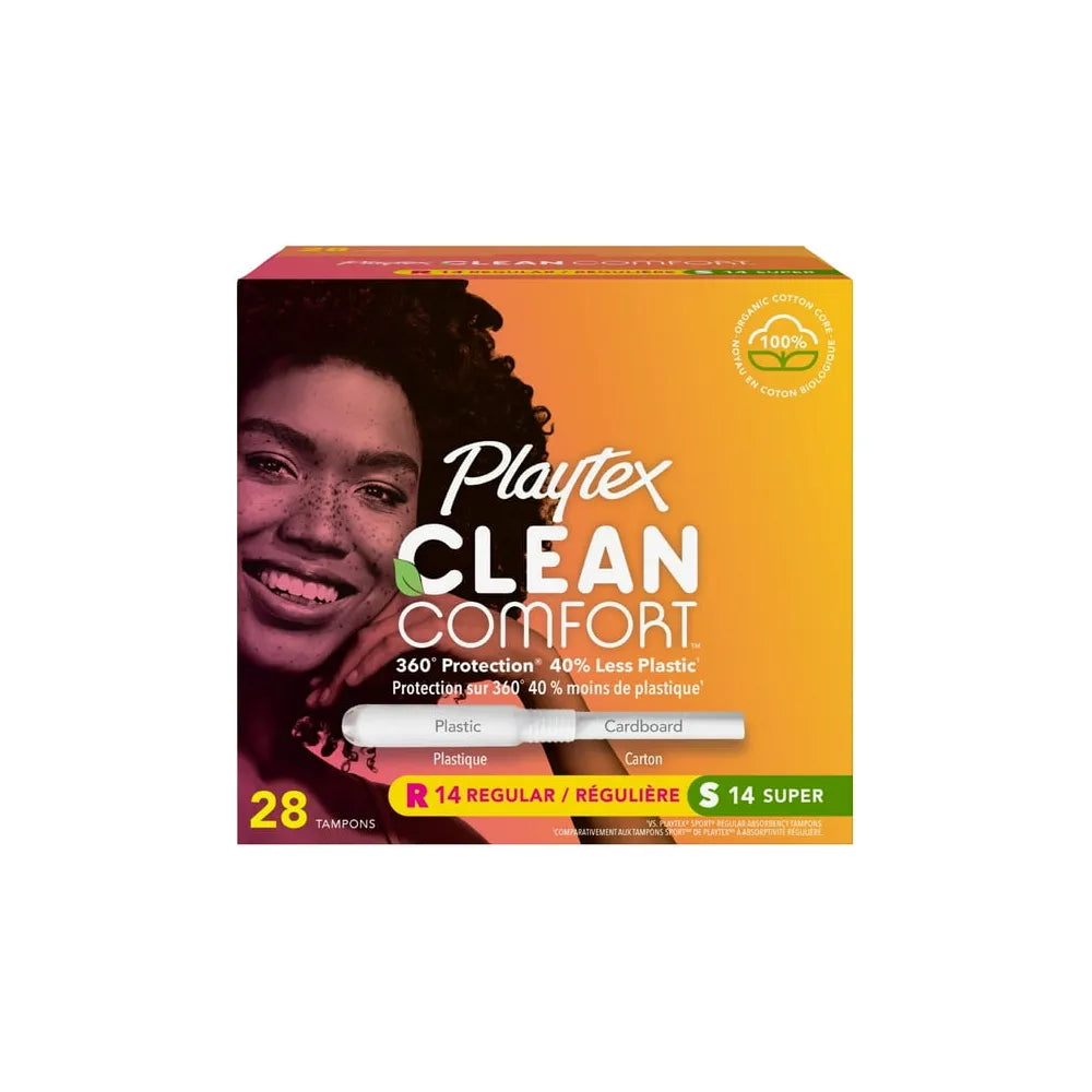 Playtex Clean Comfort Organic Cotton Multipack Tampons 14 Regular and 14 Super Tampons 5.76oz (Pack of 12)