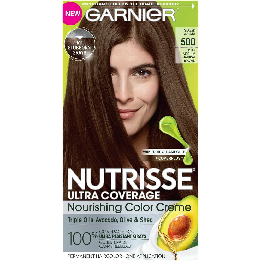 Garnier Nutrisse Ultra Coverage Nourishing Hair Color Creme Deep Medium Natural Brown 500 8.48oz (Pack of 12)