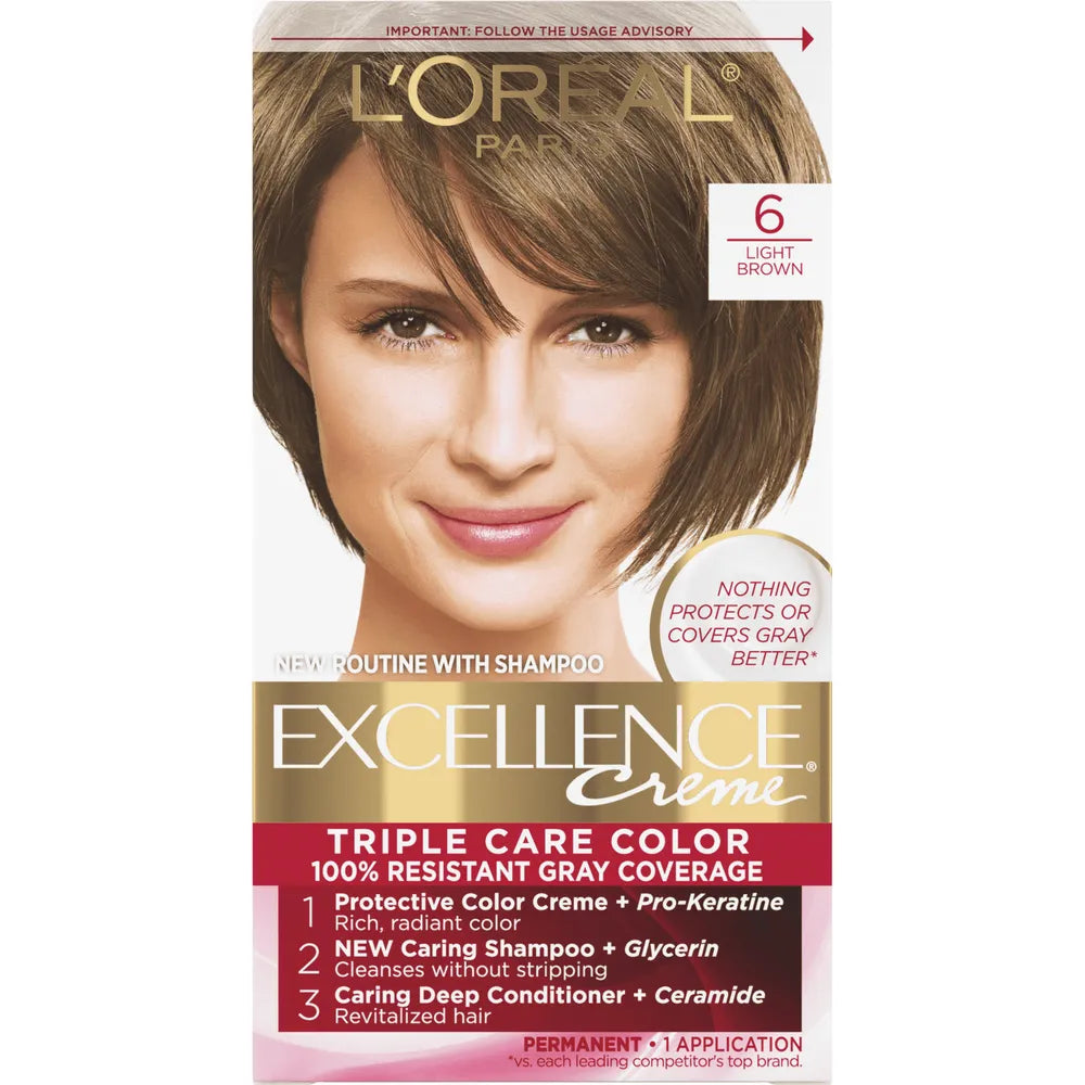 Loreal Excellence Triple Protection Hair Color Creme #6 Light Brown1 Ea 10.4oz (Pack of 12)