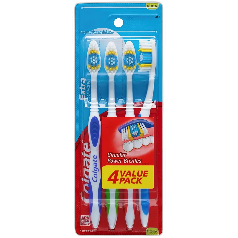 Colgate Extra Clean Flexible Grip Adult Manual Toothbrush, Medium, 4 Pack 2.56oz (Pack of 18)