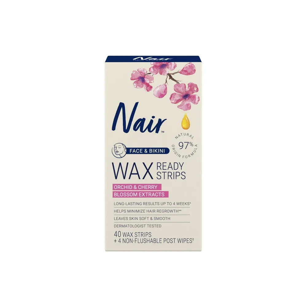 Nair Wax Ready To Use Strips For Face and Bikini 3.2Oz (Pack of 12)