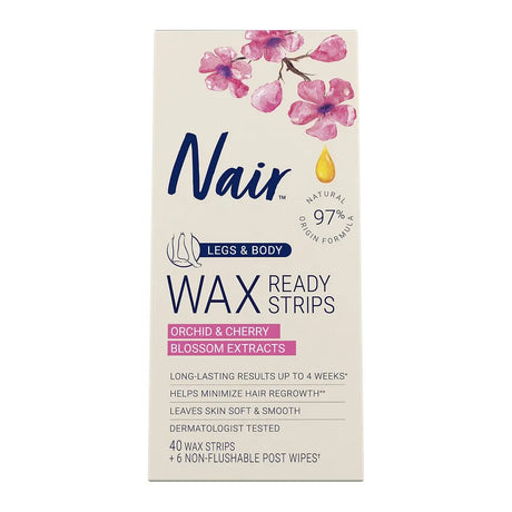 Nair Hair Remover Wax Ready-Strips For Body 100% Natural 12.03Oz (Pack of 12)