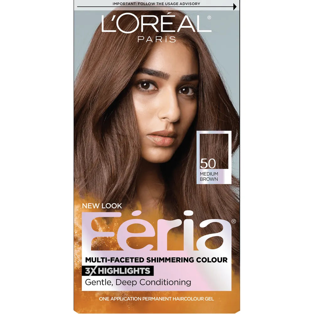 Loreal Feria Multi Faceted Shimmering Haircolor 50 Medium BrownKit 71249230015 6.3OZ (Pack of 12)