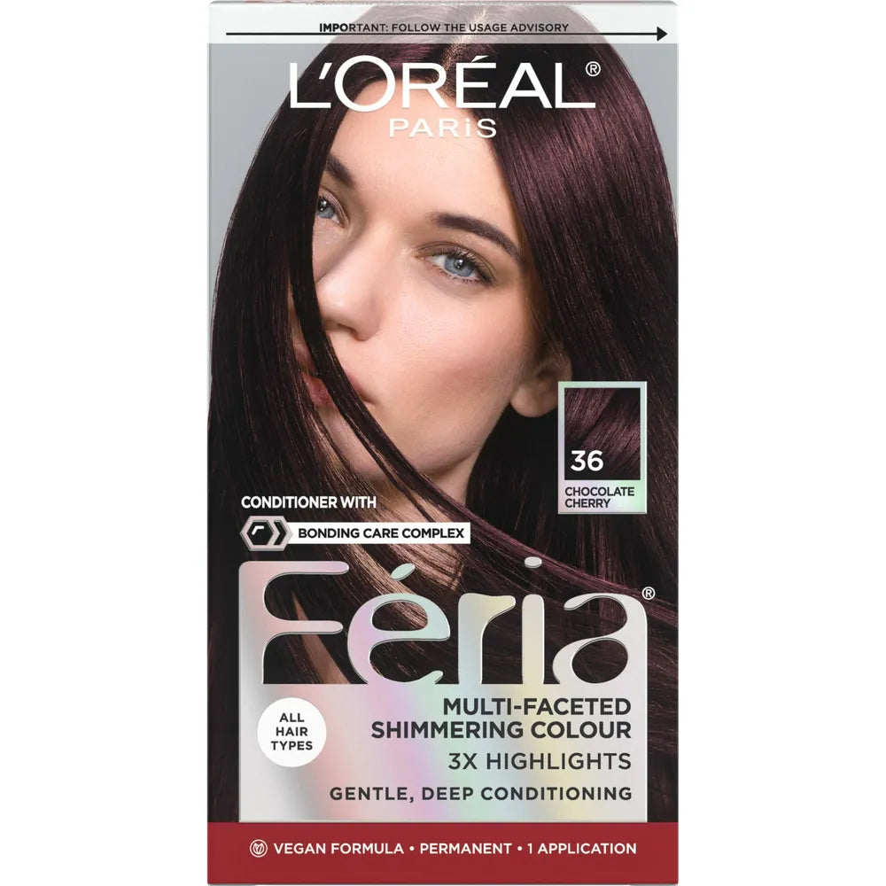 Loreal Feria Multi Faceted Shimmering Hair Color 36 Chocolate Cherry 71249230015 (Deep Burgundy Brown)1 Ea (Pack of 12)