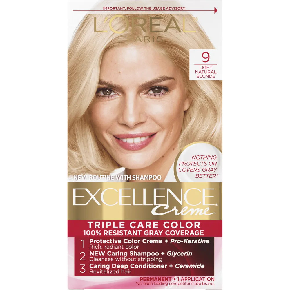 Loreal Excellence Triple Protection Hair Color Creme 9 Natural Blonde 10.4oz (Pack of 12)
