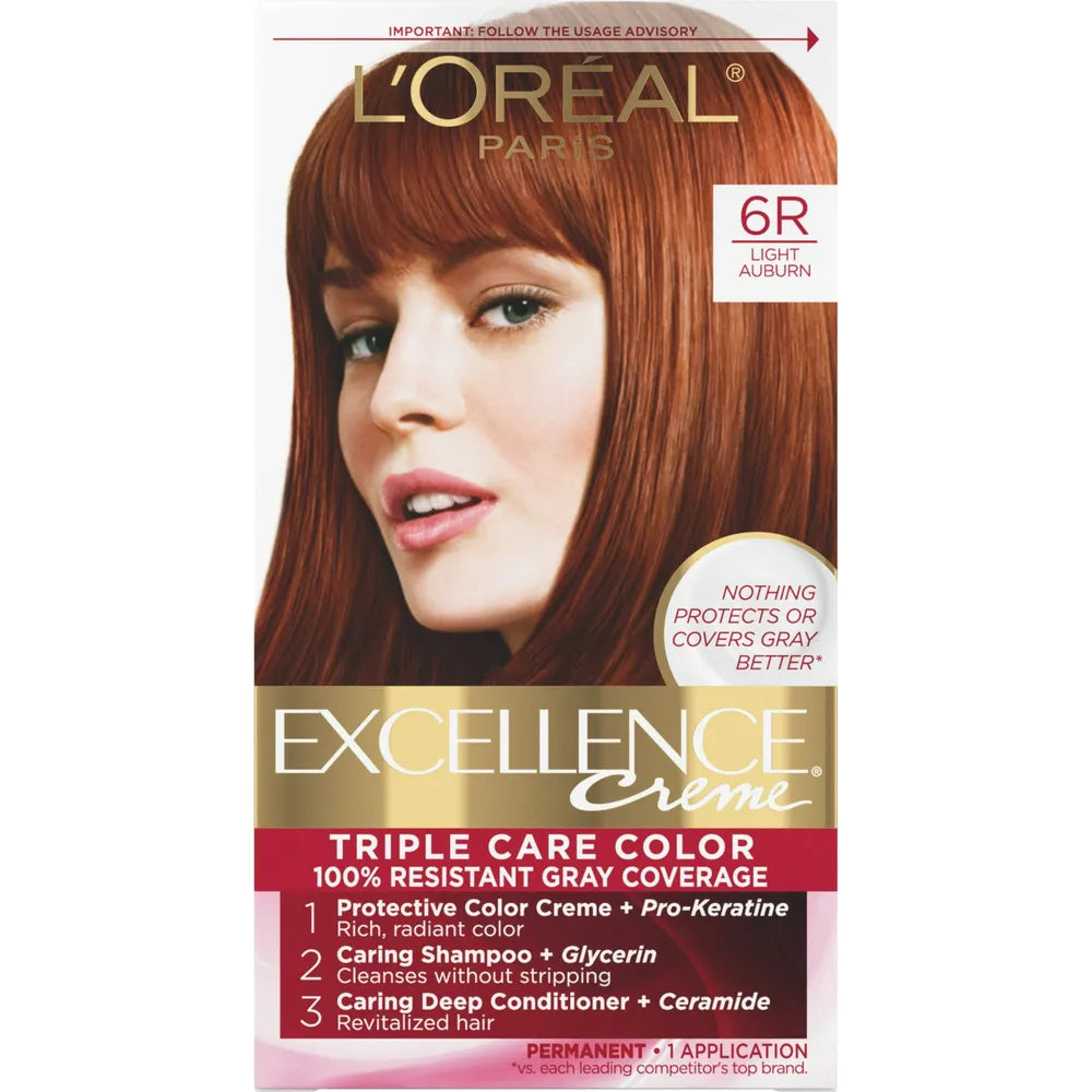 Loreal Excellence Triple Protection Hair Color Creme 6R Light Auburn1 Ea 10.4oz (Pack of 12)