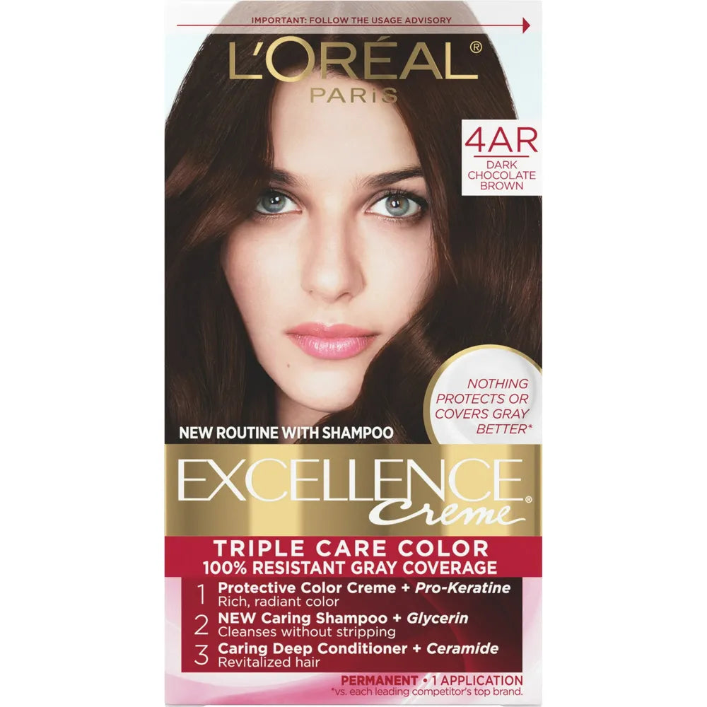 Loreal Excellence Triple Protection Hair Color Creme 4Ar Dark Chocolate BrownKit 10.4oz (Pack of 12)