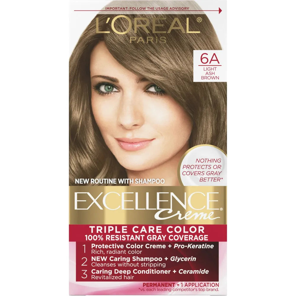LOreal Paris Excellence Creme Triple Care Permanent Hair Color 6A Light Ash Brown 8oz (Pack of 12)