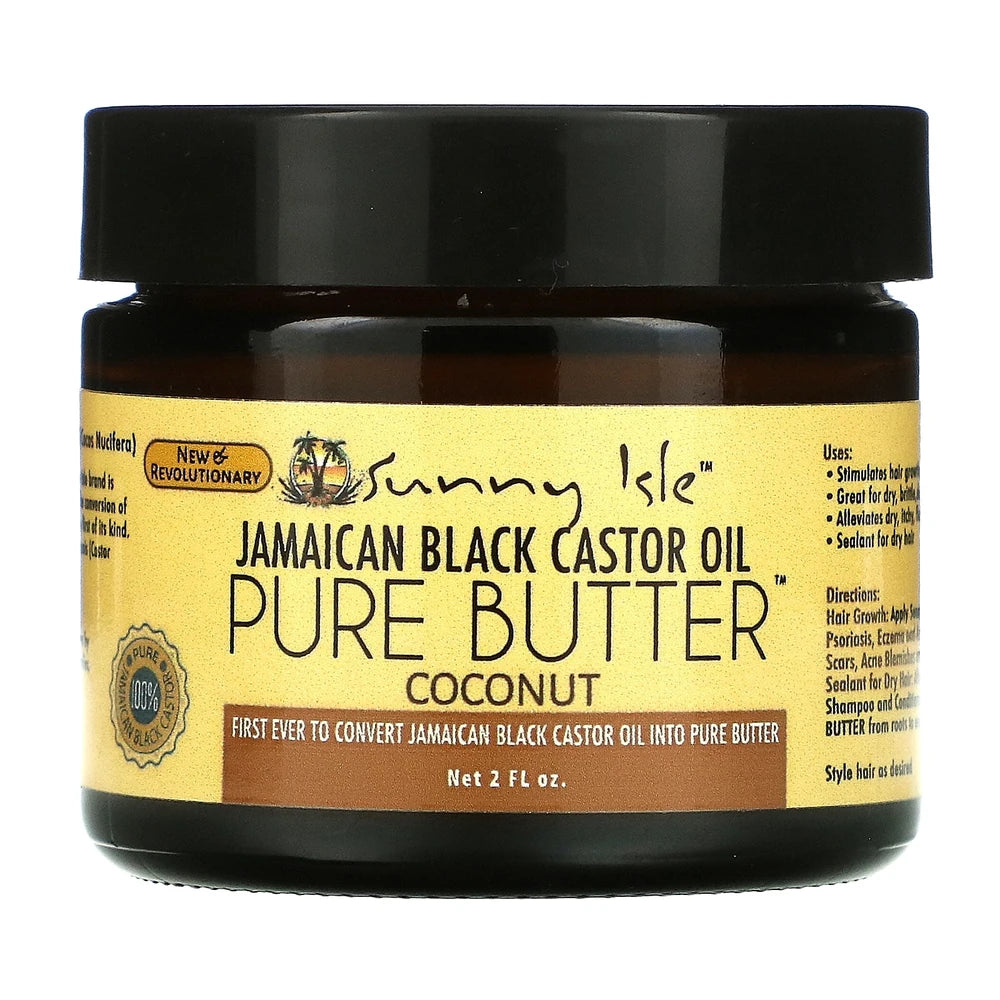Sunny Isle Jamaican Black Castor Oil, Pure Butter, Coconut, 2 fl oz (Pack of 6)