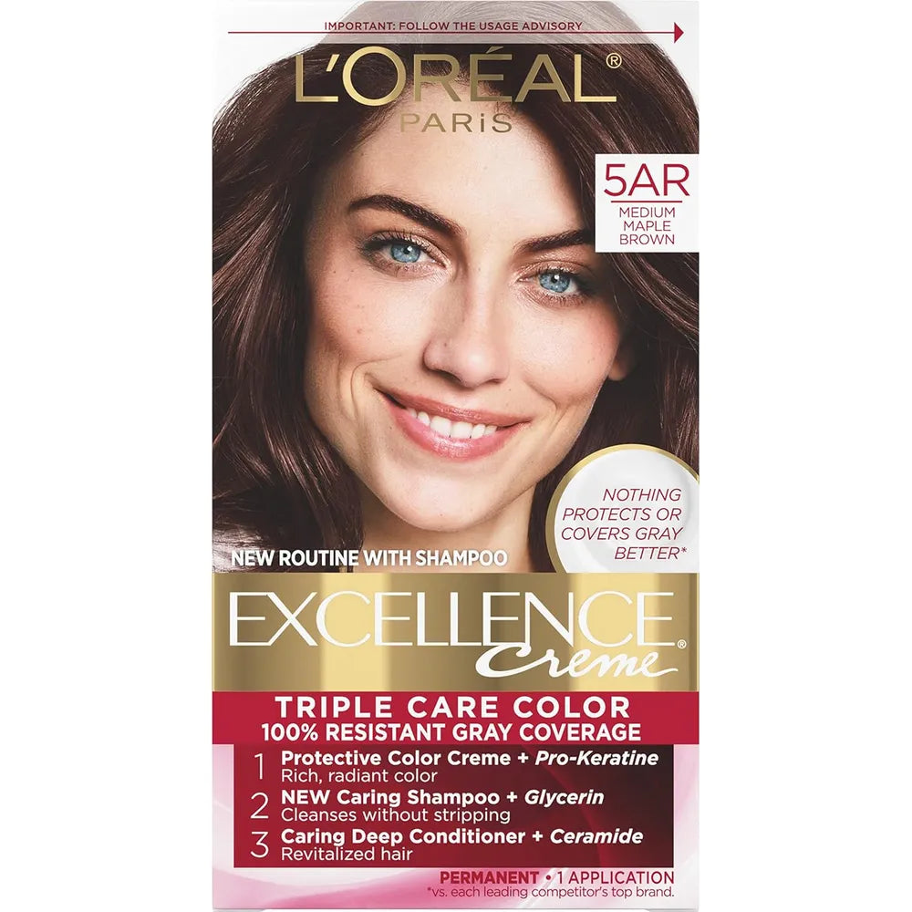 Loreal Excellence Triple Protection Hair Color Creme 5Ar Medium Maple Brown 8.11Oz (Pack of 12)