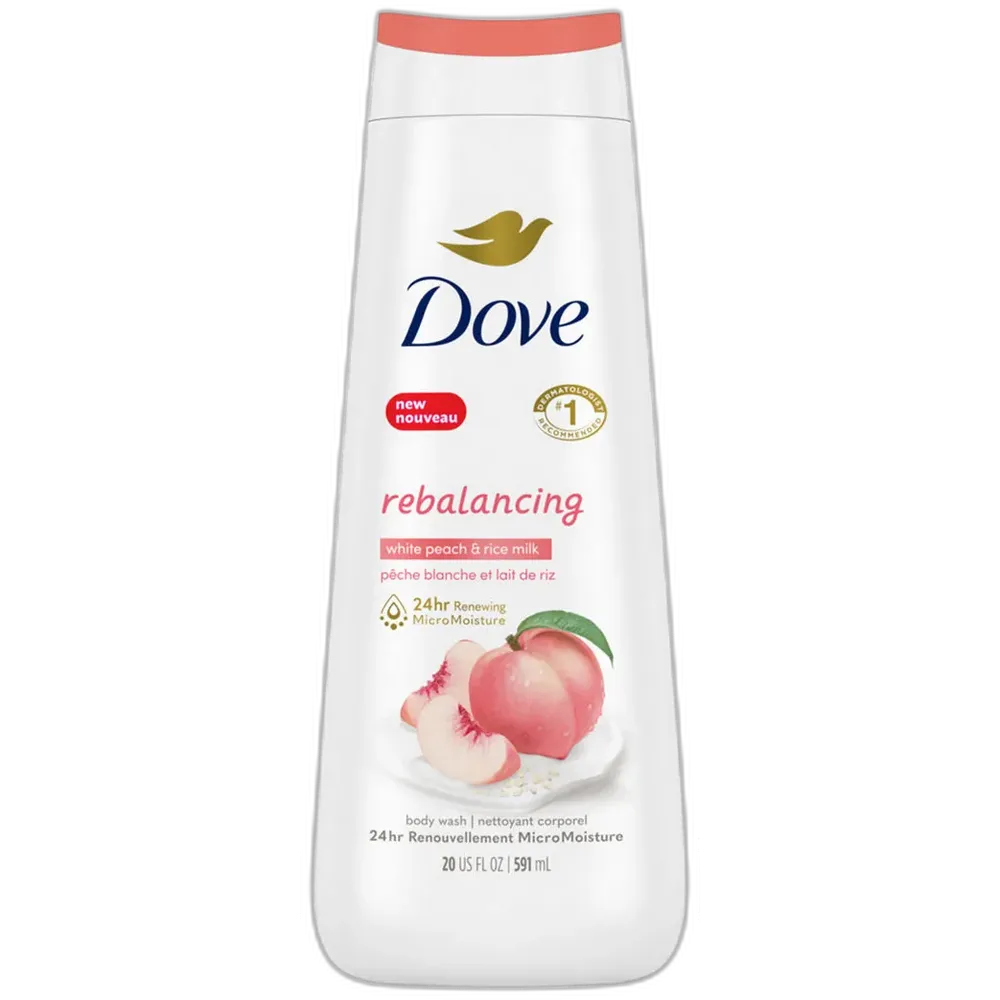 Dove Rebalancing Body Wash Peach and rice milk 20Oz (Pack of 4)