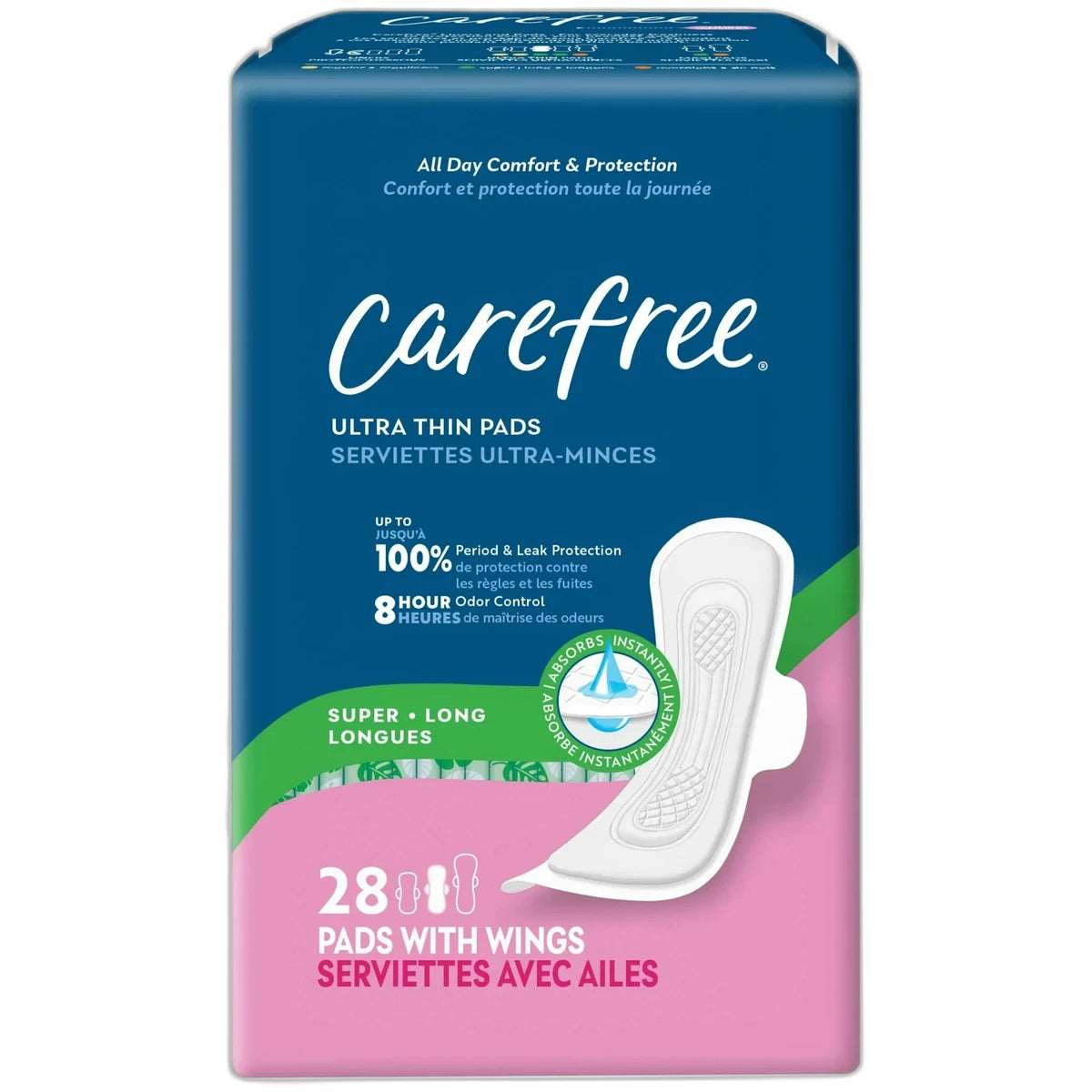 Carefree Ultra Thin Super/Long Pads with Wings 11.99oz (Pack of 3)