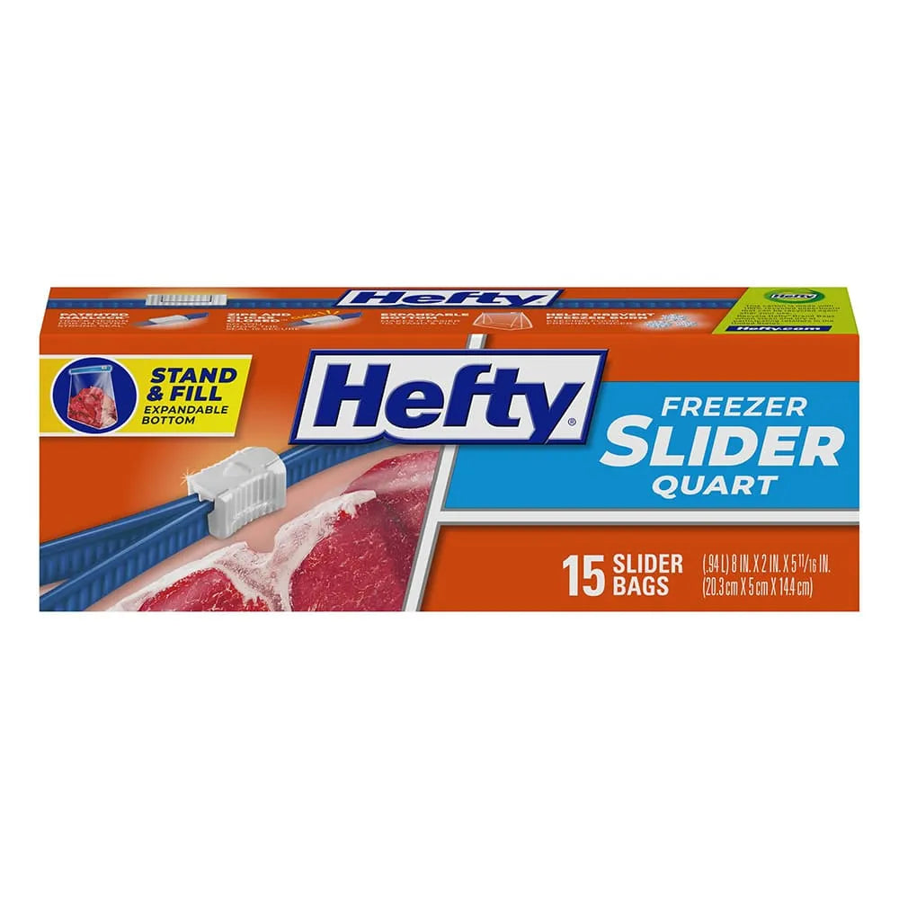 Hefty Slider Quart Size Freezer Bags 11.04oz (Pack of 9)