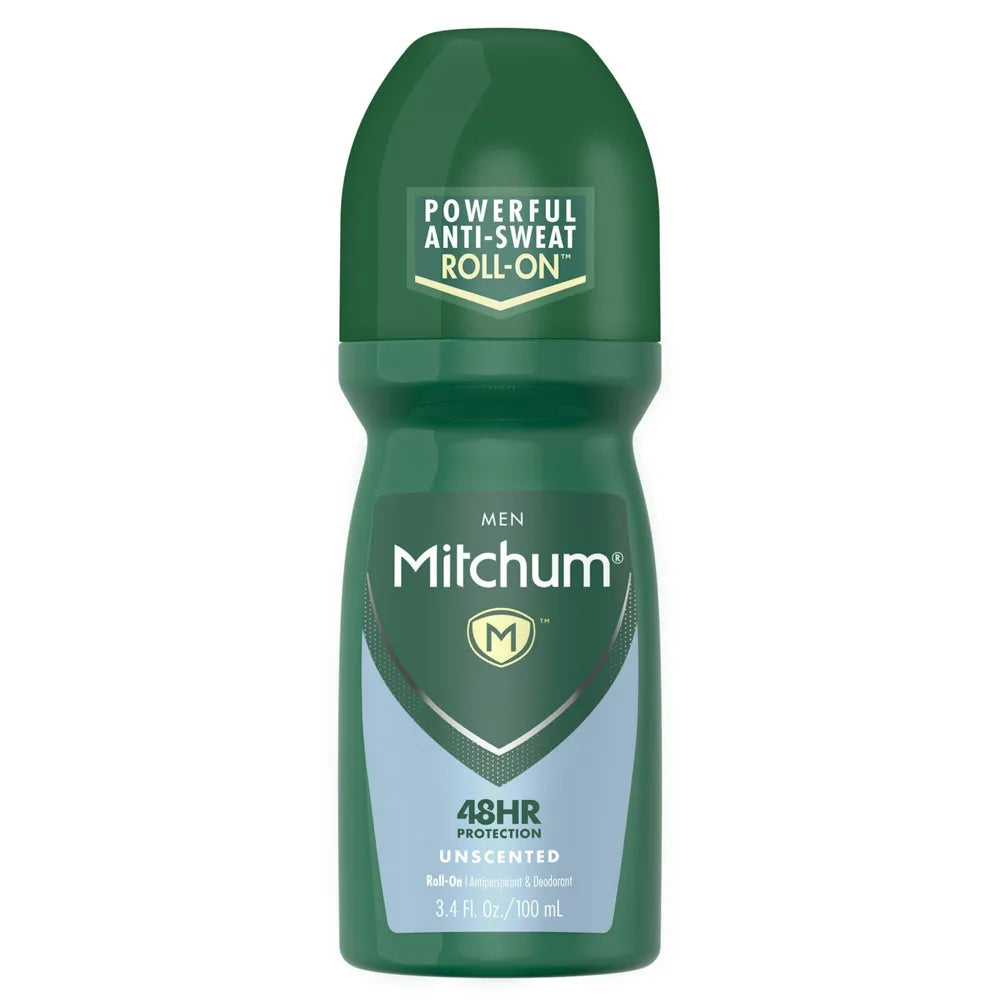 Mitchum Roll-On Antiperspirant and Deodorant for Men Unscented 3.4Oz (Pack of 24)