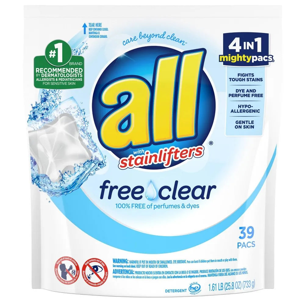 All Mighty Pacs Free & Clear 39 Count 25.8oz (Pack of 6)
