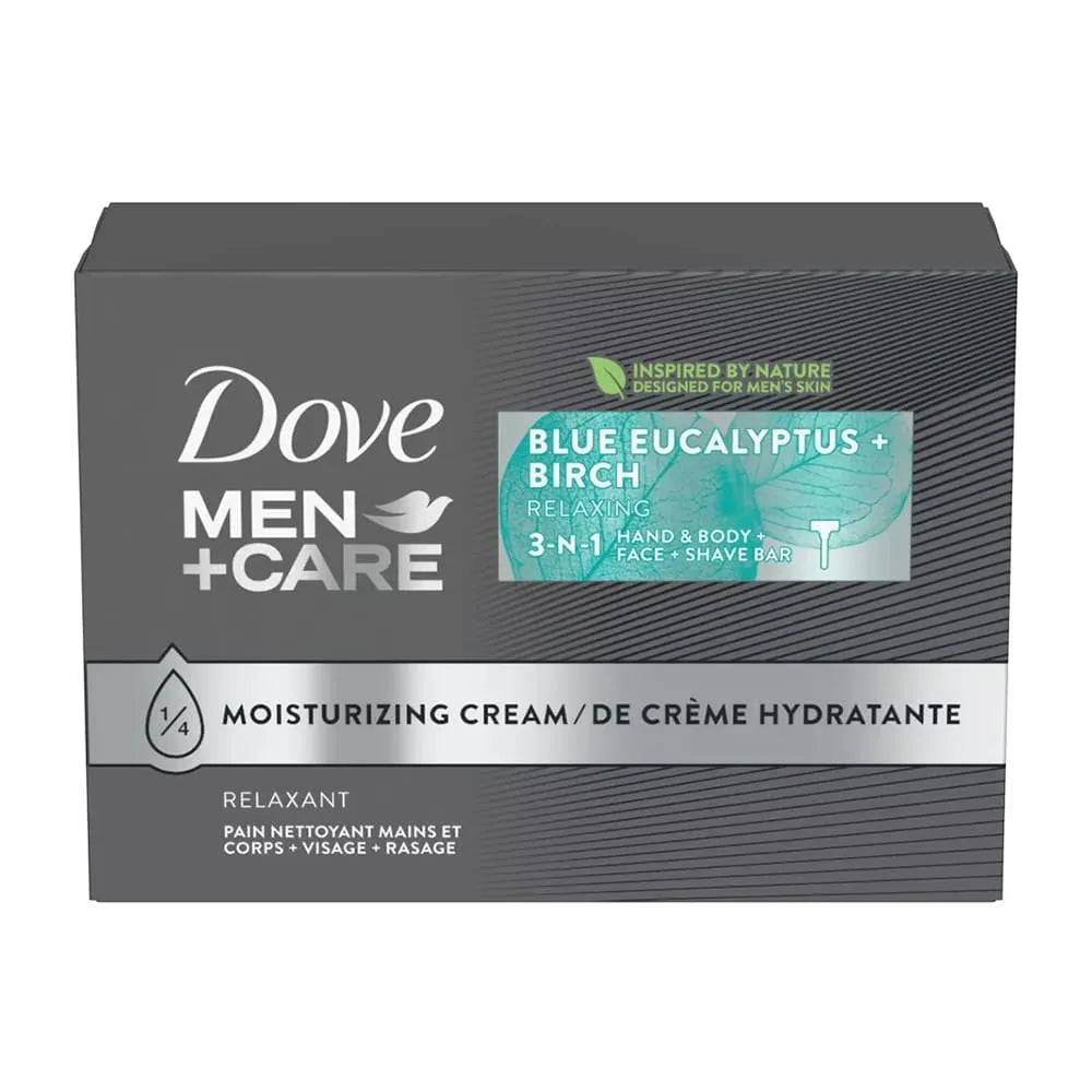 Dove Men And Care Blue Eucalyptus Relaxing 3 in 1 for Body Face Shave Bar Soap 3.75Oz (Pack of 6)