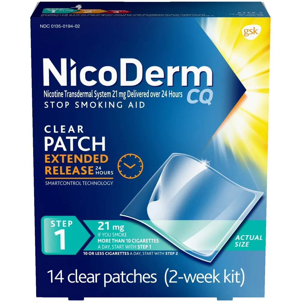 NicoDerm CQ - Step 1 Stop Smoking Aid - 21mg 14.00 ct 1.76oz (Pack of 12)