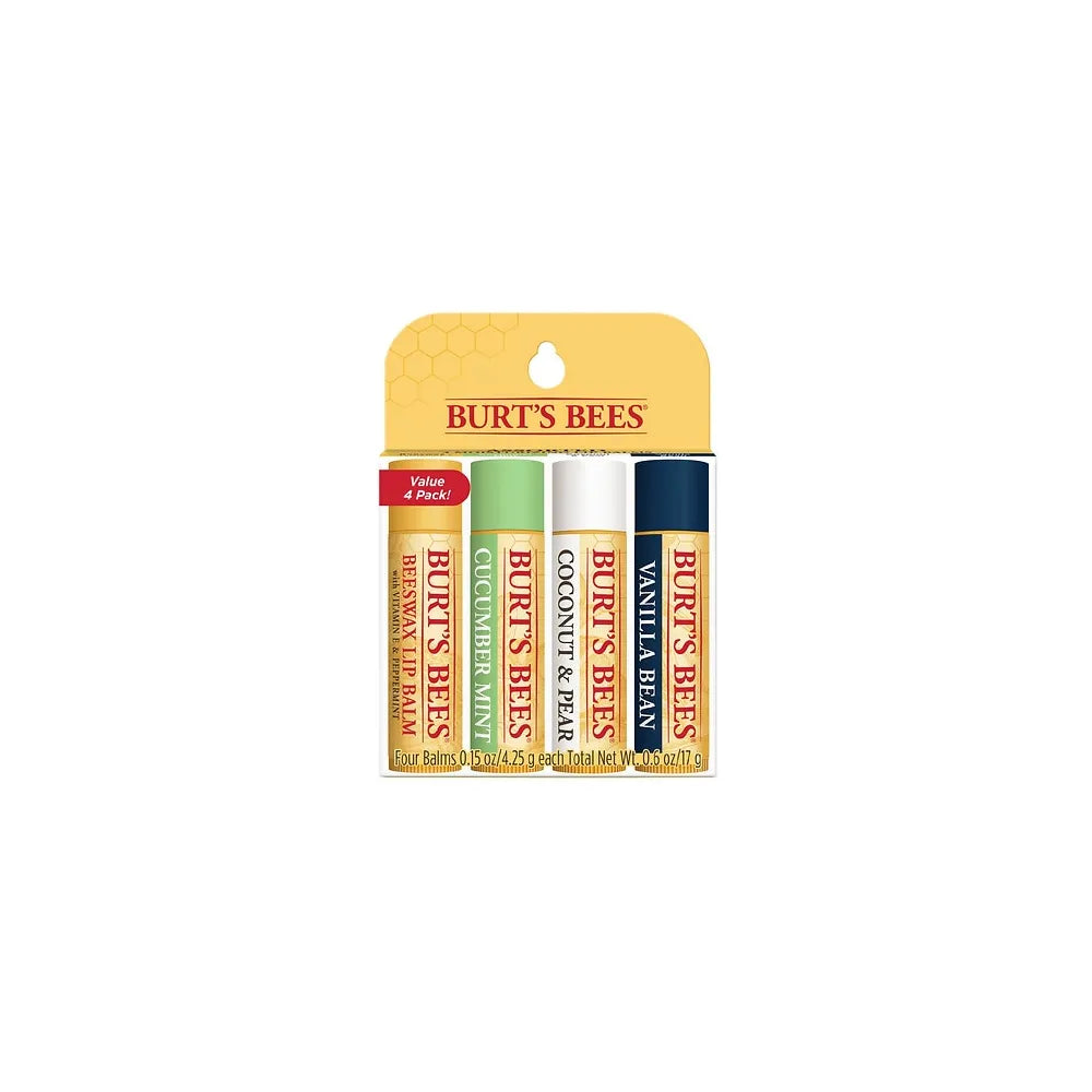 Burt'S Bees Beeswax + Cucumber Mint + Coconut & Pear + Vanilla Bean Lip Balm - 4 Count 0.6Oz (Image May Vary) (Pack Of 12)