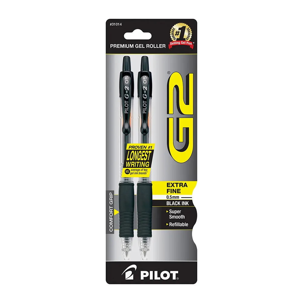 Pilot G2 Premium Gel Roller Pens Extra Fine Point 0.5 mm Black Ink 0.634oz (Pack of 144)