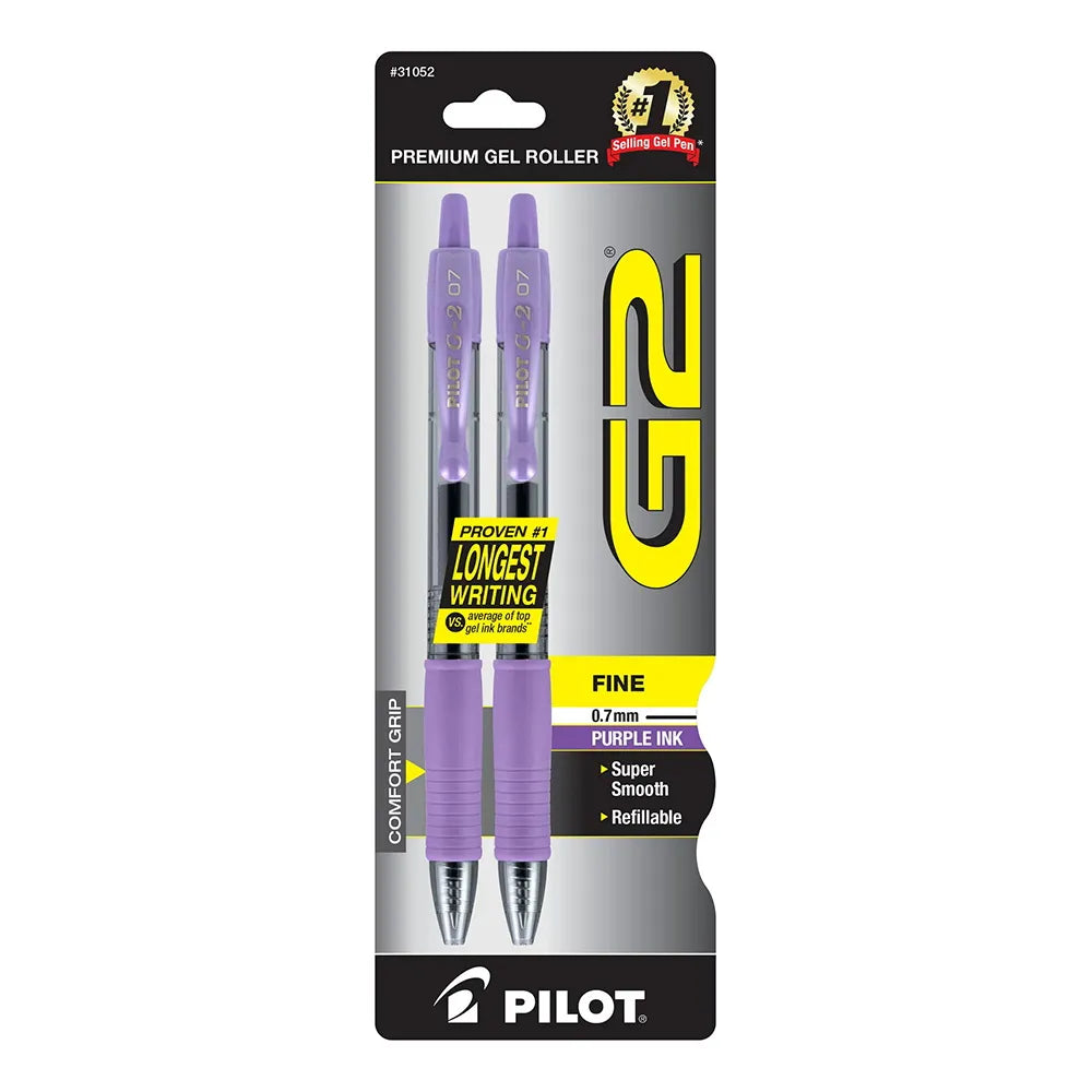Pilot G2 Premium Gel Roller Pens Fine Point 0.7 mm Purple Ink 0.634oz (Pack of 144)