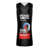 Axe Clean All Over Total Fresh 3-in-1 Body Wash Shampoo & Conditioner 16Oz (Pack of 4)
