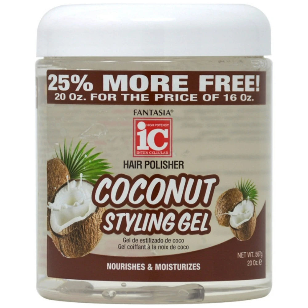 Fantasia Coconut Styling Gel 20 oz. Moisturizing Nourishing All Hair Types U (Pack of 6)