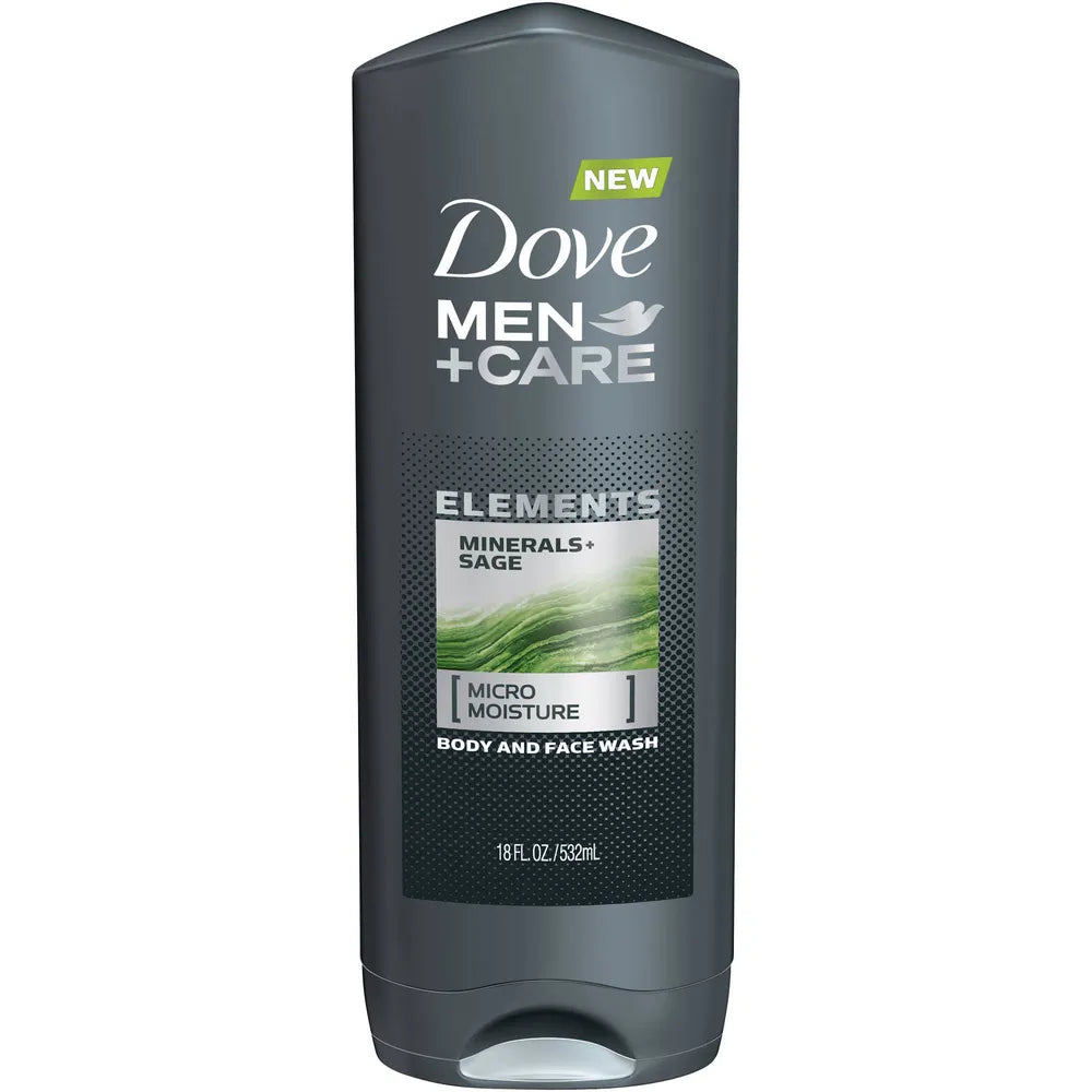 Dove Men+Care Reviving Long Lasting Face & Body Wash Minerals & Sage All Skin Type 18 oz (Pack of 4)